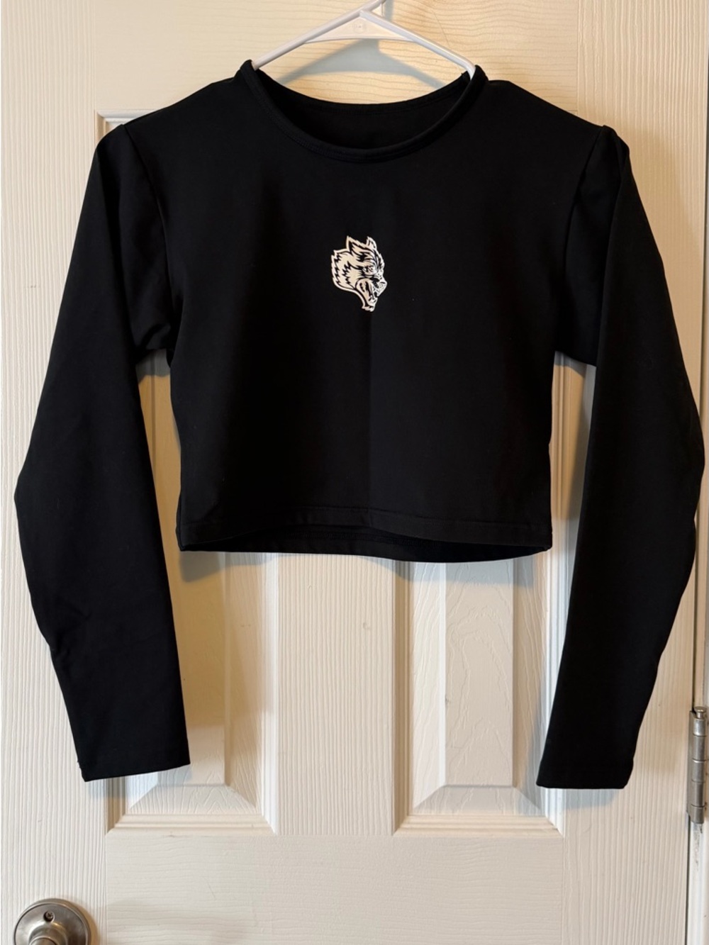Darc Sport Black Cropped Long-Sleeve Top with White Wolf Logo